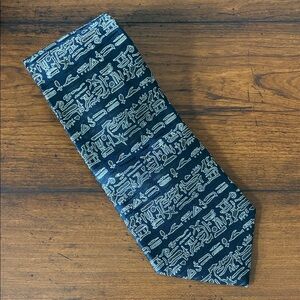 ERMENEGILDO ZEGMA Men Navy Black White Silk Hieroglyphics Necktie Made in‎ Italy